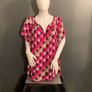Worthington Pink and Brown Geometric Blouse